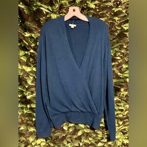 J JILL Cross Bust Pullover Sweater Teal Blue Womens Large
